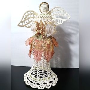 Vintage Handmade Crocheted Doily Angel 15" tall